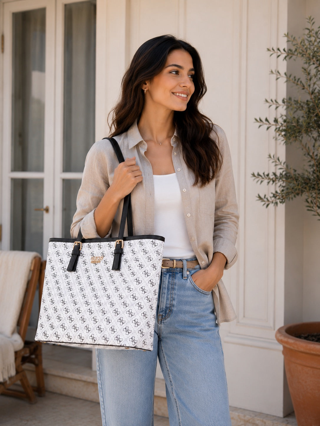 Guess White Tote