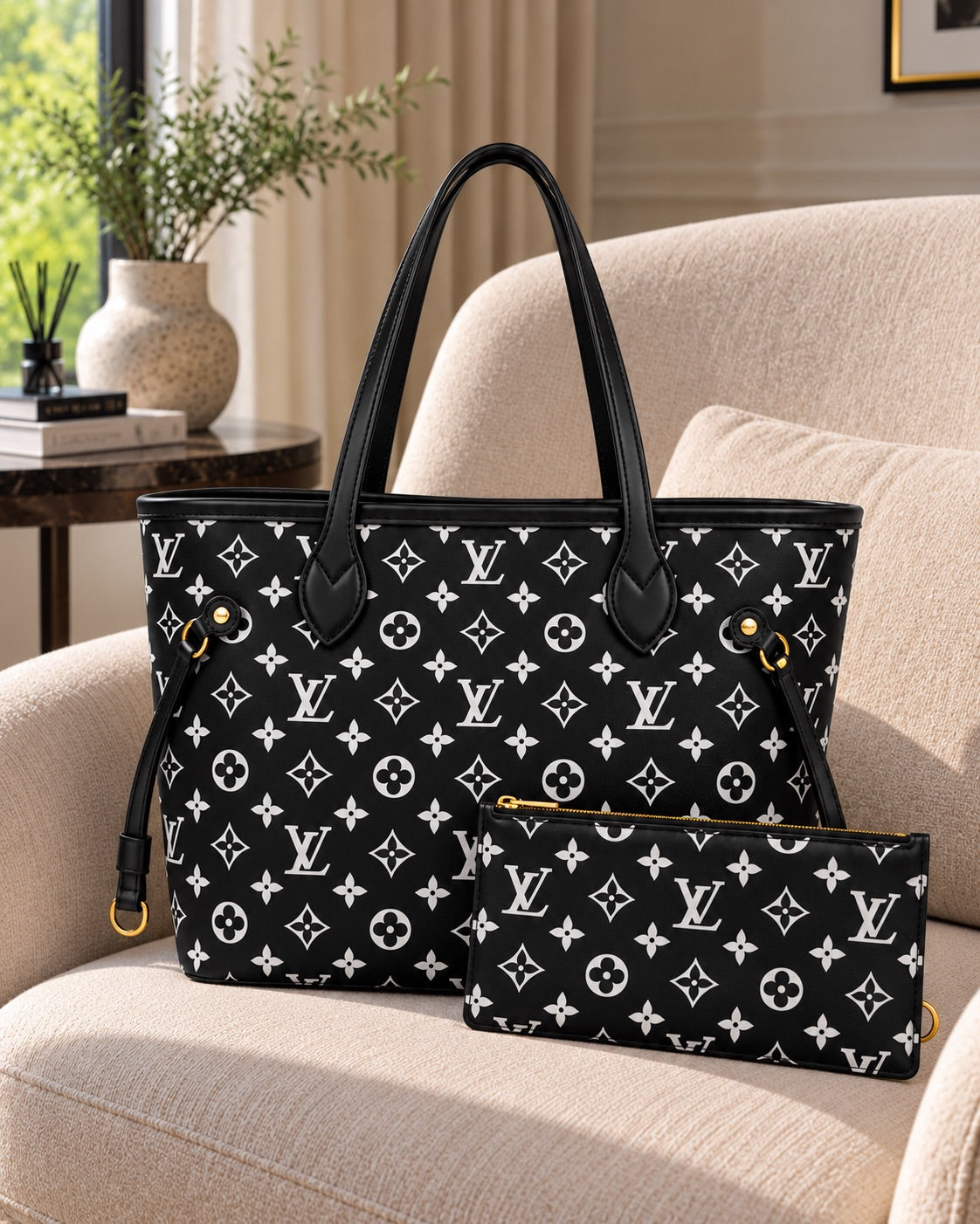 LV Black & White Tote