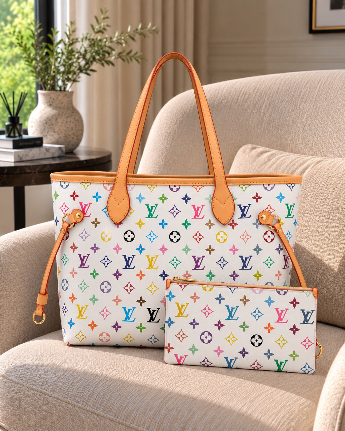 LV White Multicolor Tote
