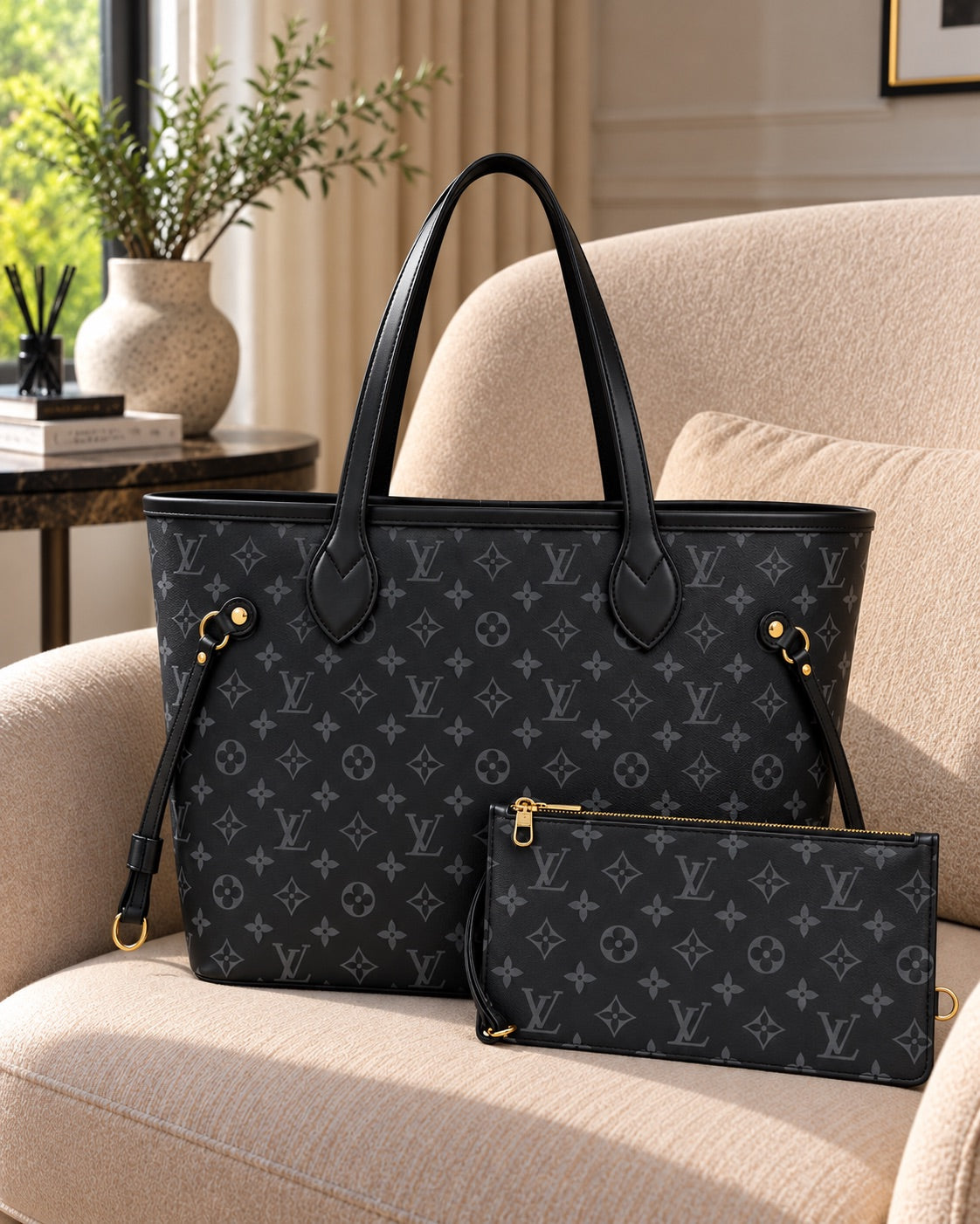 LV Black Grey Tote