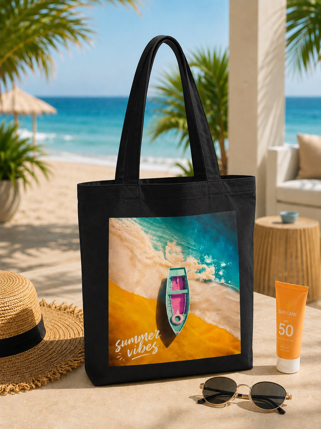 Summer Vibes Black Tote